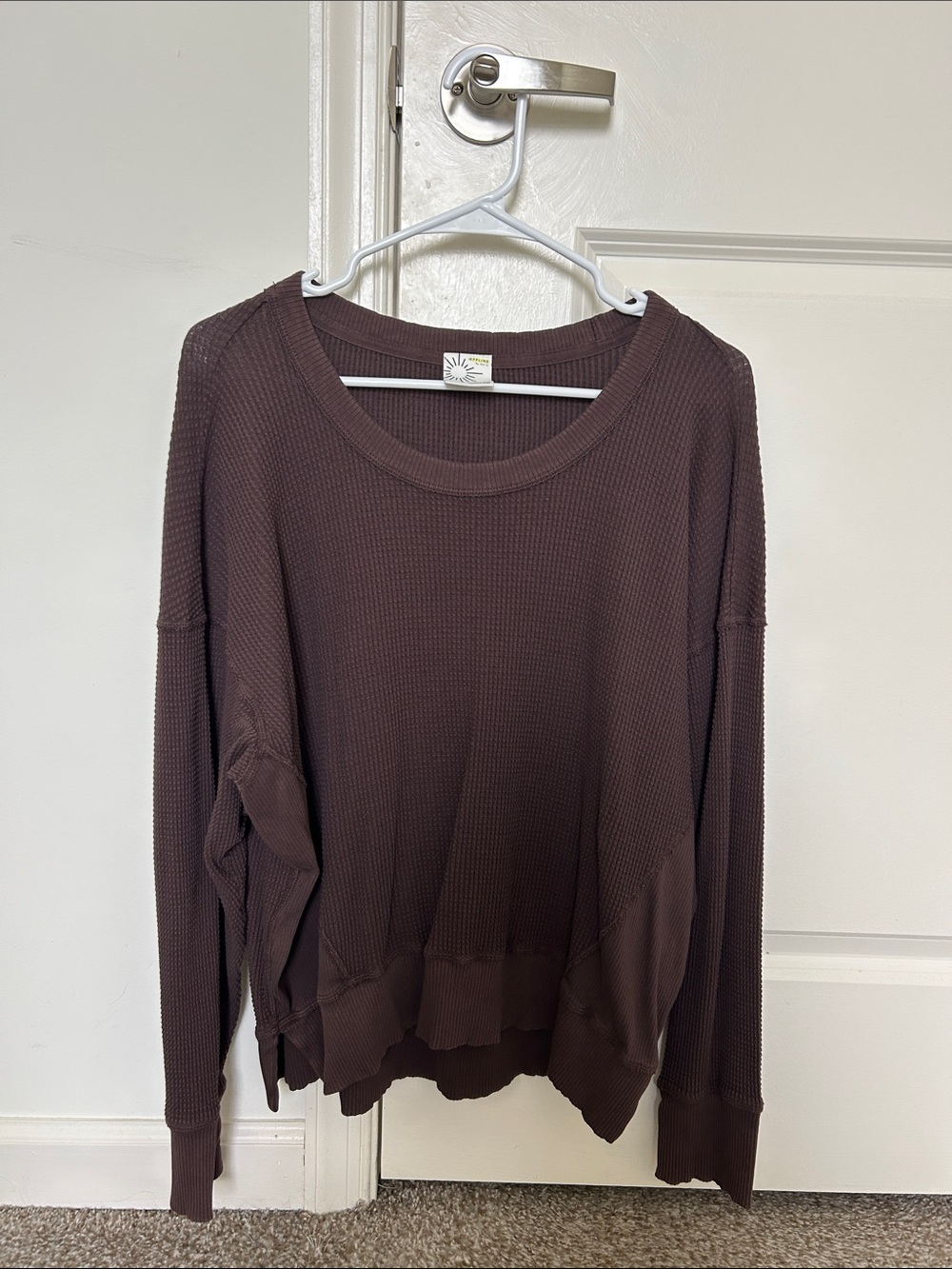 Offline by Aerie || Women's Chocolate Brown Waffle Knit Long-Sleeve Top